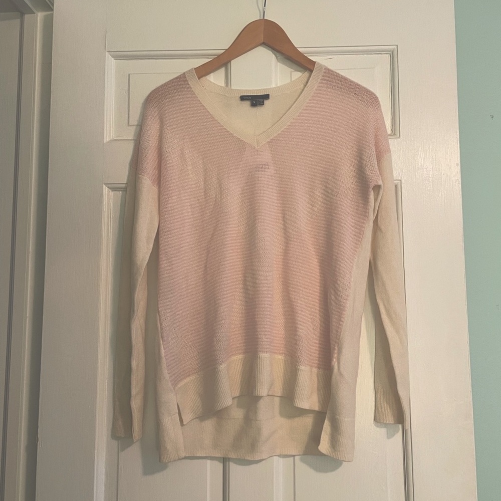 NWT: Vince pink and cream cashmere sweater